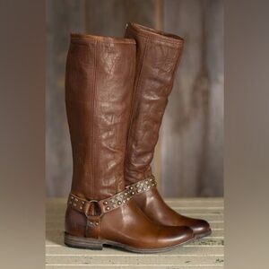 Frye Brown Phillip Studded Harness Boots